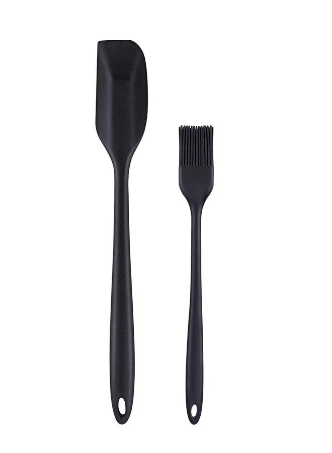 TASKHOUSE Silicone Spatula and Pastry Brush Set 1 Piece Food Grade Spatula + 1 Piece Basting Brush for Cooking, Baking & Grilling (Black) - Image 1